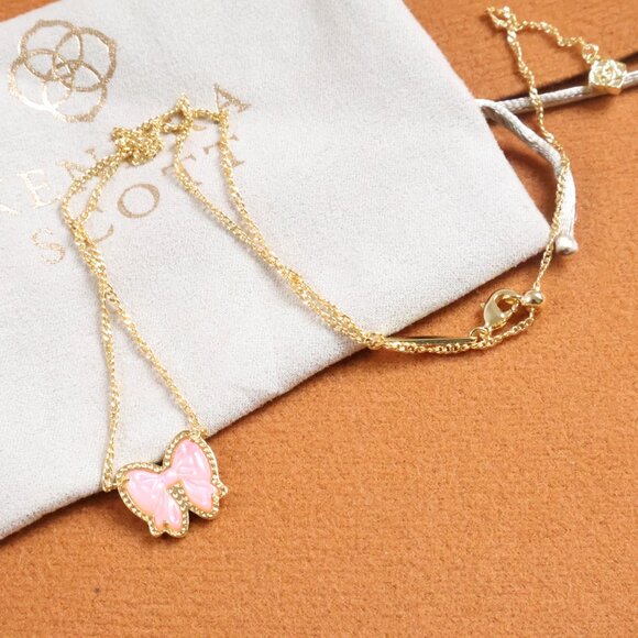 Kendra Scott Gold Blush Mother-of-Pearl Pendant Necklace Haley Bow - Picture 3 of 3